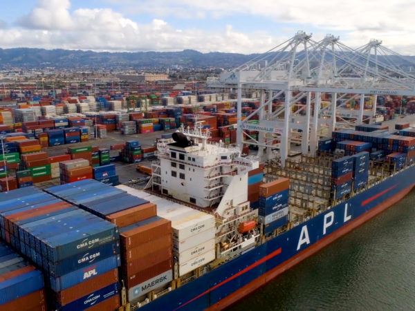 shipping containers at a port